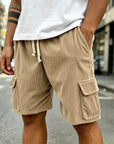 Mivanity Men's Fashion Retro Outdoor Workwear Pocket Elastic Waist Drawstring Shorts
