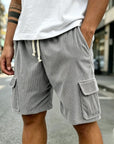 Mivanity Men's Fashion Retro Outdoor Workwear Pocket Elastic Waist Drawstring Shorts