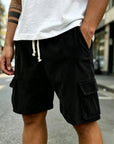 Mivanity Men's Fashion Retro Outdoor Workwear Pocket Elastic Waist Drawstring Shorts