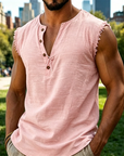 Mivanity Men's Frayed Edge Henley Sleeveless Tank Top