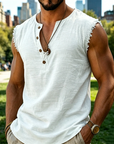 Mivanity Men's Frayed Edge Henley Sleeveless Tank Top