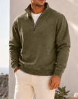 Mivanity Men's Garment-Dyed Relaxed Half-Zip French Terry Pullover