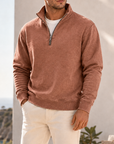 Mivanity Men's Garment-Dyed Relaxed Half-Zip French Terry Pullover
