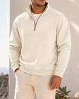 Mivanity Men's Garment-Dyed Relaxed Half-Zip French Terry Pullover