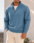 Mivanity Men's Garment-Dyed Relaxed Half-Zip French Terry Pullover