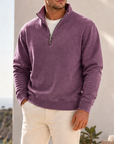 Mivanity Men's Garment-Dyed Relaxed Half-Zip French Terry Pullover