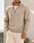 Mivanity Men's Garment-Dyed Relaxed Half-Zip French Terry Pullover