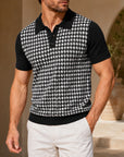 Mivanity Men's Houndstooth Jacquard Short-Sleeve Knit Shirts