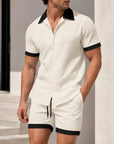 Mivanity Men's Lapel Short-Sleeve T-Shirt Shorts 2-Piece Sets
