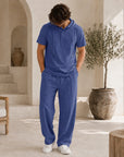 Mivanity Men's Lightweight Cotton-Linen Shirt Pants Sets