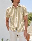 Mivanity Men's Lightweight Linen Blend Striped Shirts