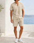 Mivanity Men's Lightweight Linen Pullover Shorts Sets