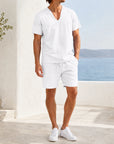 Mivanity Men's Lightweight Linen Pullover Shorts Sets