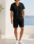 Mivanity Men's Lightweight Linen Pullover Shorts Sets