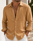 Mivanity Men's Lightweight Linen Shirt Relaxed Long Sleeve Resort Button-Up