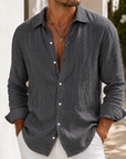 Mivanity Men's Lightweight Linen Shirt Relaxed Long Sleeve Resort Button-Up