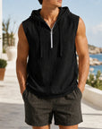 Mivanity Men's Lightweight Linen Sleeveless Hooded Top