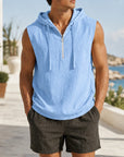Mivanity Men's Lightweight Linen Sleeveless Hooded Top