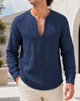 Mivanity Men's Lightweight Linen V-Neck Shirts