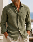 Mivanity Men’s Lightweight Textured Cotton Linen Long Sleeve Shirt