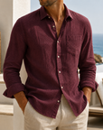 Mivanity Men’s Lightweight Textured Cotton Linen Long Sleeve Shirt