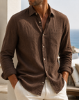 Mivanity Men’s Lightweight Textured Cotton Linen Long Sleeve Shirt