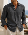 Mivanity Men’s Lightweight Textured Cotton Linen Long Sleeve Shirt