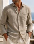 Mivanity Men’s Lightweight Textured Cotton Linen Long Sleeve Shirt