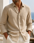 Mivanity Men’s Lightweight Textured Cotton Linen Long Sleeve Shirt
