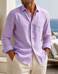 Mivanity Men’s Lightweight Textured Cotton Linen Long Sleeve Shirt