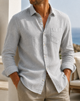 Mivanity Men’s Lightweight Textured Cotton Linen Long Sleeve Shirt
