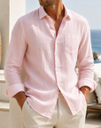 Mivanity Men’s Lightweight Textured Cotton Linen Long Sleeve Shirt