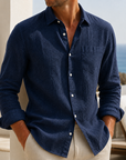 Mivanity Men’s Lightweight Textured Cotton Linen Long Sleeve Shirt
