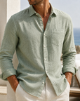 Mivanity Men’s Lightweight Textured Cotton Linen Long Sleeve Shirt