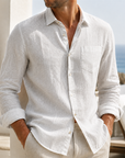 Mivanity Men’s Lightweight Textured Cotton Linen Long Sleeve Shirt
