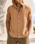 Mivanity Men's Linen Hooded Cardigan Tank Tops