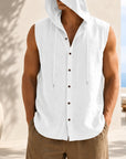 Mivanity Men's Linen Hooded Cardigan Tank Tops