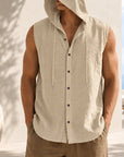 Mivanity Men's Linen Hooded Cardigan Tank Tops
