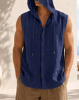 Mivanity Men's Linen Hooded Cardigan Tank Tops