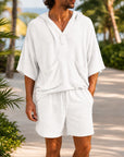 Mivanity Men's Linen Hooded Short-Sleeve T-Shirt Shorts 2-Piece Sets
