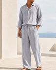 Mivanity Men's Linen Long-Sleeve Shirt Long Pants 2-Piece Sets