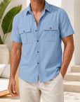Mivanity Men's Linen Short-Sleeve Cardigan Loose Fit Shirts