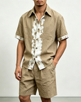 Mivanity Men's Linen Short-Sleeve Shirt Shorts 2-Piece Summer Sets