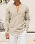 Mivanity Men's Linen V-Neck Long-Sleeve Shirts