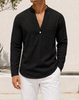 Mivanity Men's Linen V-Neck Long-Sleeve Shirts