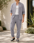 Mivanity Men's Loose-Fit Button-Front Shirt Pants Sets