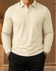 Mivanity Men's Pleated Asymmetric Long-Sleeve Polo Shirts