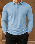 Mivanity Men's Pleated Asymmetric Long-Sleeve Polo Shirts