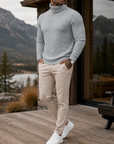 Mivanity Men's Premium Cable Knit Turtleneck Sweater Classic Warm Casual Pullover