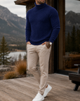 Mivanity Men's Premium Cable Knit Turtleneck Sweater Classic Warm Casual Pullover